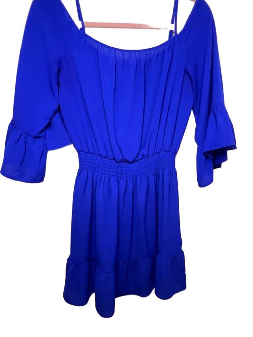 H&M Divided Royal Blue Cold Shoulder Ruffle Mini Dress Women's US 6